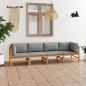 Preview: ARDEBO.de - 4-Sitzer-Gartensofa mit Grauen Kissen Massivholz Teak