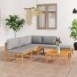 Preview: ARDEBO.de - 6-tlg. Garten-Lounge-Set mit Grauen Kissen Massivholz Teak