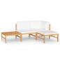 Preview: 4-tlg. Garten-Lounge-Set mit Creme Kissen Massivholz Teak