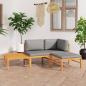 Preview: ARDEBO.de - 4-tlg. Garten-Lounge-Set mit Grauen Kissen Massivholz Teak