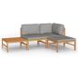 Preview: 4-tlg. Garten-Lounge-Set mit Grauen Kissen Massivholz Teak