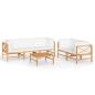 Preview: 6-tlg. Garten-Lounge-Set mit Creme Kissen Massivholz Teak