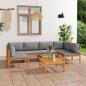Preview: ARDEBO.de - 7-tlg. Garten-Lounge-Set mit Grauen Kissen Massivholz Teak