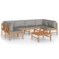 Preview: 7-tlg. Garten-Lounge-Set mit Grauen Kissen Massivholz Teak
