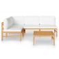 Preview: 5-tlg. Garten-Lounge-Set mit Creme Kissen Massivholz Teak