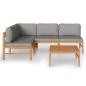 Preview: 5-tlg. Garten-Lounge-Set mit Grauen Kissen Massivholz Teak