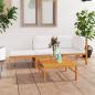 Preview: ARDEBO.de - 4-tlg. Garten-Lounge-Set mit Creme Kissen Massivholz Teak