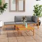 Preview: ARDEBO.de - 4-tlg. Garten-Lounge-Set mit Grauen Kissen Massivholz Teak
