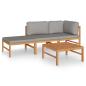 Preview: 4-tlg. Garten-Lounge-Set mit Grauen Kissen Massivholz Teak