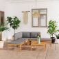 Preview: ARDEBO.de - 6-tlg. Garten-Lounge-Set mit Grauen Kissen Massivholz Teak