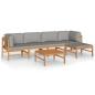 Preview: 6-tlg. Garten-Lounge-Set mit Grauen Kissen Massivholz Teak