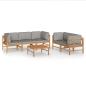 Preview: 6-tlg. Garten-Lounge-Set mit Grauen Kissen Massivholz Teak