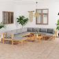 Preview: ARDEBO.de - 11-tlg. Garten-Lounge-Set mit Grauen Kissen Massivholz Teak