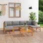 Preview: ARDEBO.de - 7-tlg. Garten-Lounge-Set mit Grauen Kissen Massivholz Teak