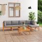 Preview: ARDEBO.de - 6-tlg. Garten-Lounge-Set mit Grauen Kissen Massivholz Teak
