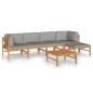 Preview: 6-tlg. Garten-Lounge-Set mit Grauen Kissen Massivholz Teak