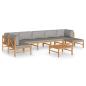 Preview: 8-tlg. Garten-Lounge-Set mit Grauen Kissen Massivholz Teak