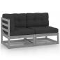 Preview: ARDEBO.de - 2-tlg. Garten-Lounge-Set mit Kissen Grau Kiefer Massivholz