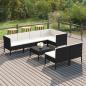 Preview: ARDEBO.de - 8-tlg. Garten-Lounge-Set mit Auflagen Poly Rattan Schwarz
