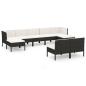 Preview: 9-tlg. Garten-Lounge-Set mit Auflagen Poly Rattan Schwarz