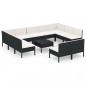 Preview: 12-tlg. Garten-Lounge-Set mit Auflagen Poly Rattan Schwarz