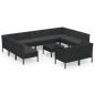 Preview: 12-tlg. Garten-Lounge-Set mit Auflagen Poly Rattan Schwarz