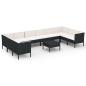 Preview: 11-tlg. Garten-Lounge-Set mit Auflagen Poly Rattan Schwarz
