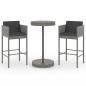 Preview: 3-tlg. Gartenbar-Set mit Kissen Poly Rattan Grau