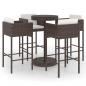 Preview: 5-tlg. Gartenbar-Set mit Kissen Poly Rattan Braun