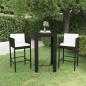 Preview: ARDEBO.de - 3-tlg. Gartenbar-Set mit Kissen Poly Rattan Schwarz