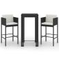 Preview: 3-tlg. Gartenbar-Set mit Kissen Poly Rattan Schwarz