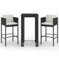 Preview: 3-tlg. Gartenbar-Set mit Kissen Poly Rattan Schwarz