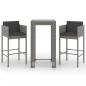 Preview: 3-tlg. Gartenbar-Set mit Kissen Poly Rattan Grau