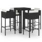 Preview: 5-tlg. Gartenbar-Set mit Kissen Poly Rattan Schwarz