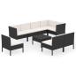 Preview: 9-tlg. Garten-Lounge-Set mit Auflagen Poly Rattan Schwarz