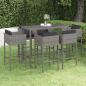 Preview: ARDEBO.de - 7-tlg. Gartenbar-Set mit Kissen Poly Rattan Grau