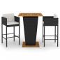 Preview: 3-tlg. Gartenbar-Set mit Kissen Poly Rattan Schwarz