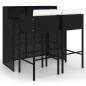 Preview: 3-tlg. Gartenbar-Set mit Kissen Poly Rattan Schwarz