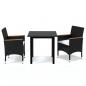 Preview: 3-tlg. Garten-Essgruppe mit Kissen Poly Rattan Schwarz