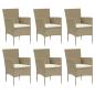 Preview: 7-tlg. Garten-Essgruppe mit Kissen Poly Rattan Beige