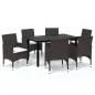 Preview: 7-tlg. Garten-Essgruppe mit Kissen Poly Rattan Braun