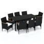 Preview: 9-tlg. Garten-Essgruppe mit Kissen Poly Rattan Schwarz