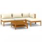 Preview: 5-tlg. Garten-Lounge-Set mit Creme Kissen Massivholz Akazie