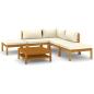 Preview: 6-tlg. Garten-Lounge-Set mit Creme Kissen Massivholz Akazie