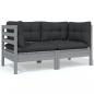 Preview: ARDEBO.de - 2-Sitzer-Gartensofa mit Kissen Grau Massivholz Kiefer