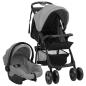 Preview: 3-in-1 Kinderwagen Hellgrau und Schwarz Stahl