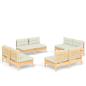Preview: 8-tlg. Garten-Lounge-Set mit Creme Kissen Kiefernholz