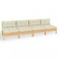 Preview: 4-Sitzer-Gartensofa mit Creme Kissen Massivholz Kiefer