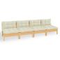 Preview: 4-Sitzer-Gartensofa mit Creme Kissen Massivholz Kiefer