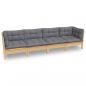 Preview: 4-tlg. Garten-Lounge-Set mit Grauen Kissen Kiefer Massivholz